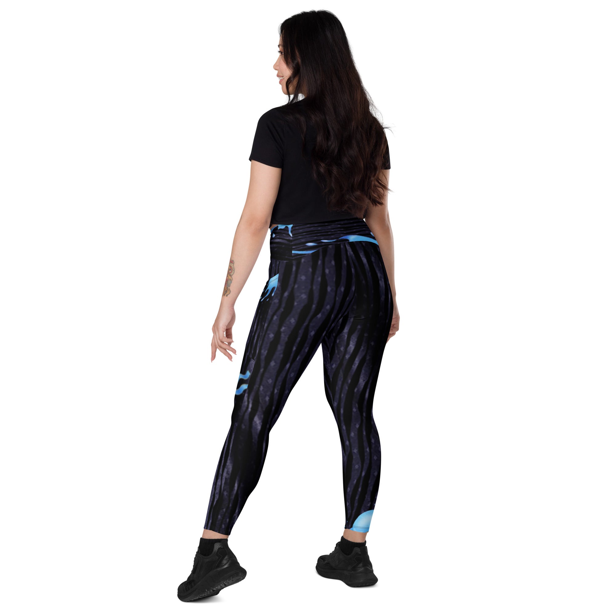 Gym Leggings with Pockets for Aquarius Girls. Zodiac Yoga Pants- Cosmic Aqua by WickedYo.